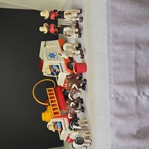VINTAGE 1980 Fisher Price #331 Husky Helper Fire Truck, Ambulance, Figures